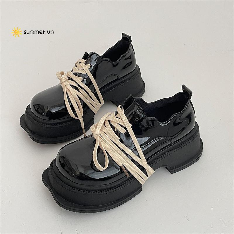 Giày Da Đế Dày Buộc Dây Kiểu Pháp Thời Trang Thu Đông 2022 Cho Nữ