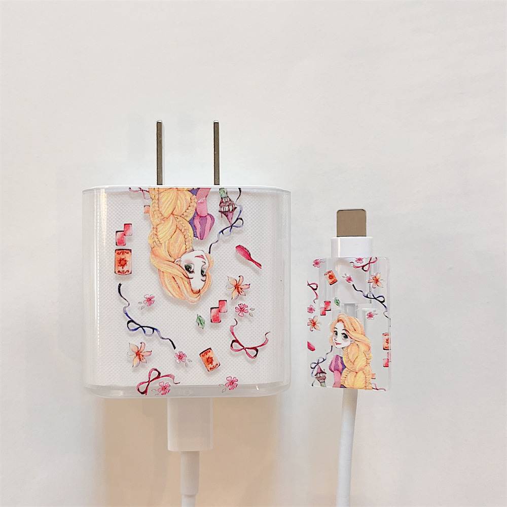 DISNEY Bộ 2 Phụ Kiện Bảo Vệ Đầu Sạc USB 20W + Dây Điện Chống Trầy Xước Hình Công Chúa Elsa Frozen Anna Aurora Ốp