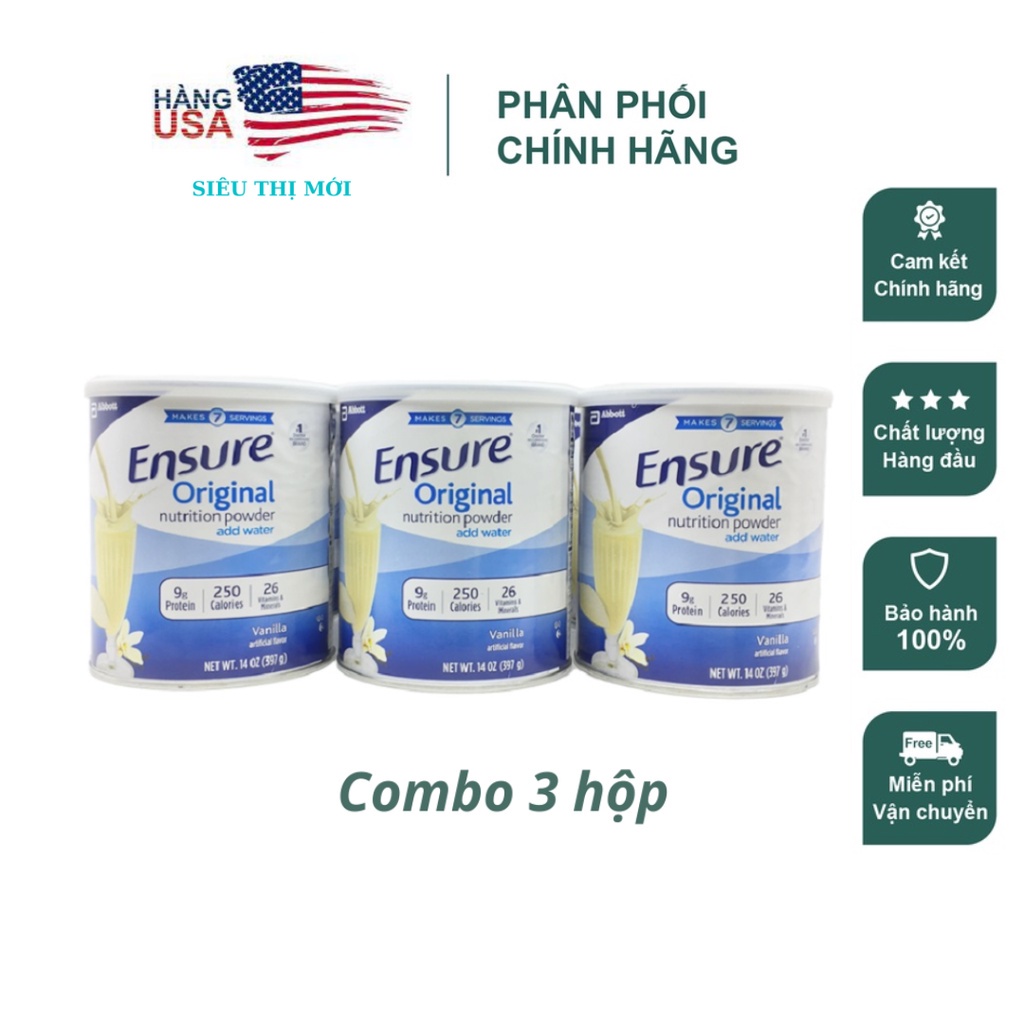 ☇☌[Hot deal ] COMBO 3 LON Sữa Ensure ORIGINAL 397g Mỹ CHÍNH HÃNG MỚI NHẤT DATE 2023