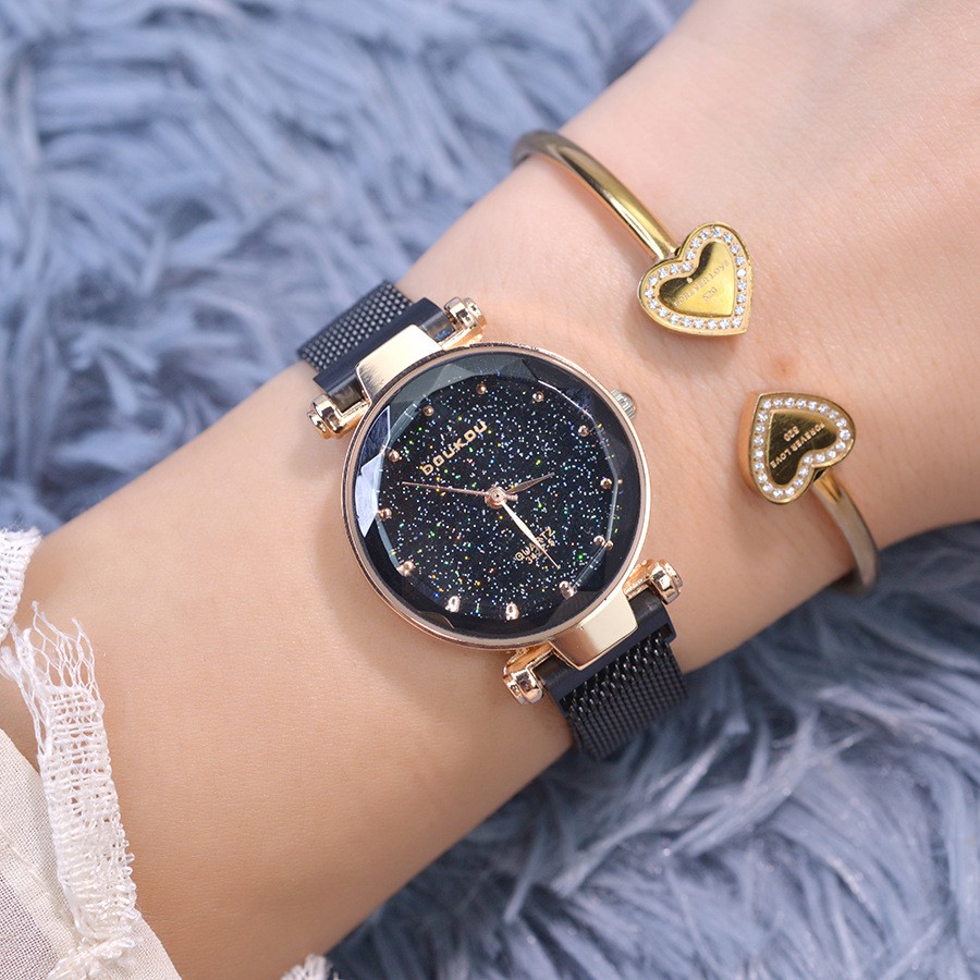 Đồng hồ nữ DOUKOU DK3422M ánh sao đêm mặt vát 3D dây thép lụa khóa nam châm | BigBuy360 - bigbuy360.vn