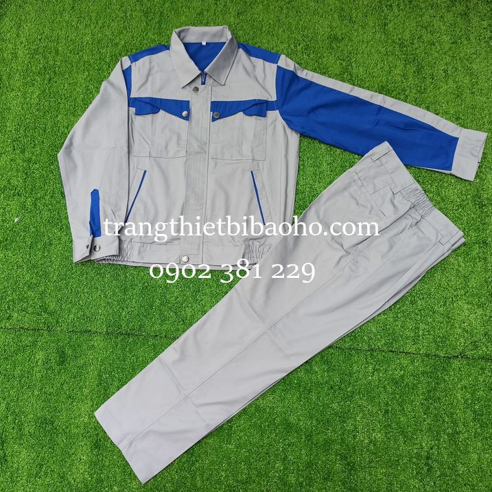 Quần áo bảo hộ lao động kỹ sư ghi phối xanh dây kéo áo - PR03