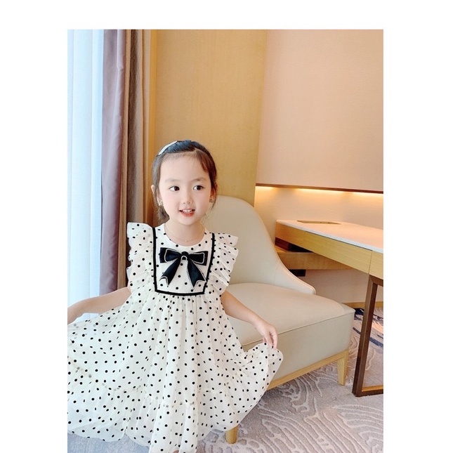 Váy bé gái, vây voan chấm bi kèm nơ siêu xinh cho bé, váy voan cánh tiên bé gái