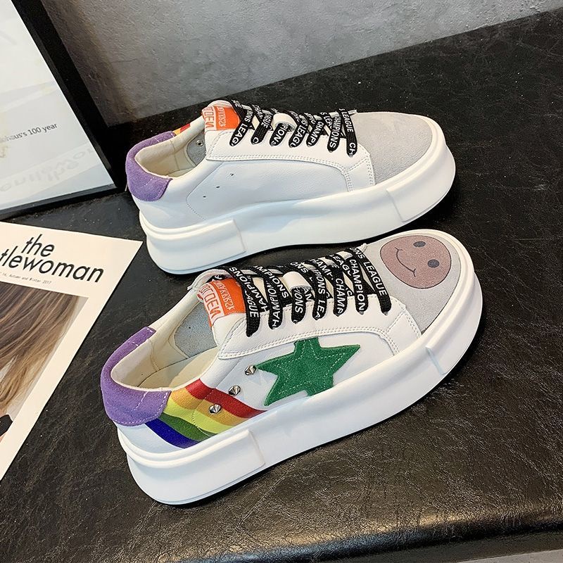 Giày Thể Thao Trắng Đế Dày Tăng Chiều Cao Thoáng Khí Mẫu Mới Năm 2021 Phong Cách Hàn Quốc Cho Nữ