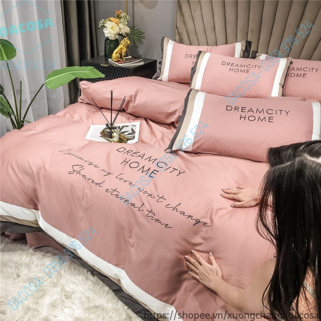 Bộ Chăn Ga Gối ⚡Lụa 80S⚡ Dream City Home Thêu Tay Cao Cấp Phong Cách Châu Âu