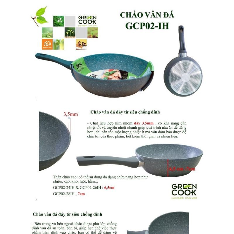 CHẢO  ĐÁ  GREER  COOK  26  CHỐNG  TRẦY  ĐÁY  TỪ