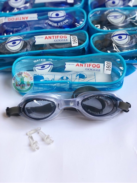 Kính bơi  ANTIFOG 1600 + Hộp đựng và 2 bịt mũi cao cấp -Mắt kính đi bơi trẻ em, người lớn