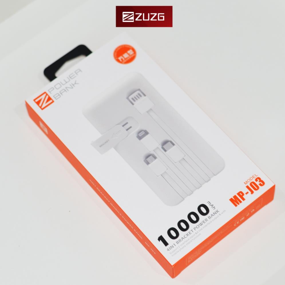 Sạc dự phòng 10000mAH - kèm 4 cáp theo sạc - nhỏ gọn , tiện lợi - Chính hãng ZUZG J03