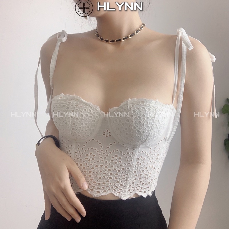 Áo corset vải thô thêu hoa có gọng mút mỏng m189