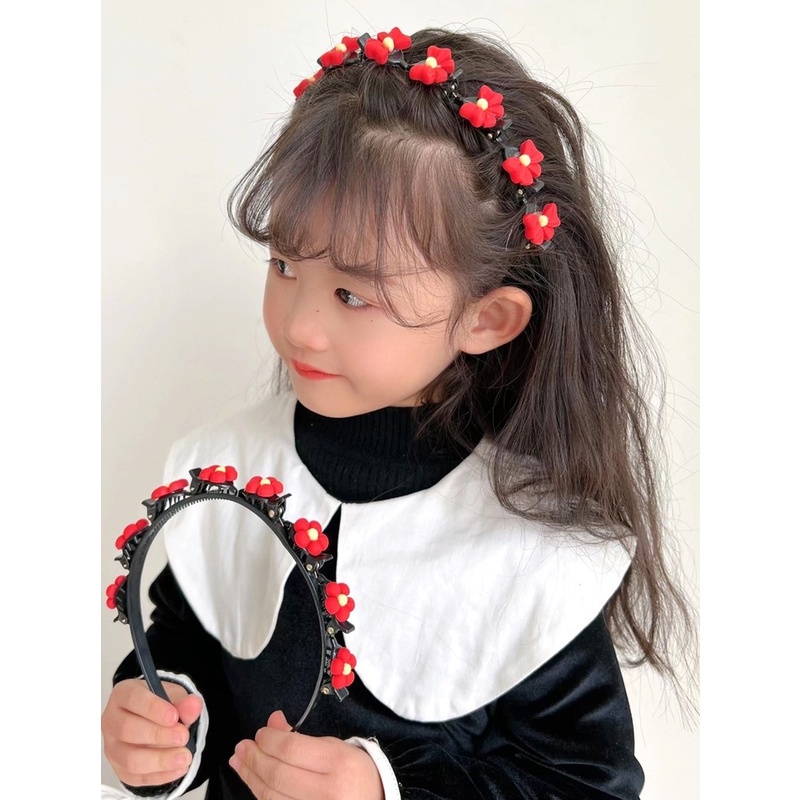 Cài tóc chống trượt đính phụ kiện màu đỏ phong cách công chúa đáng yêu cho bé gái dịp năm mới