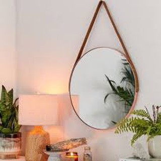 GƯƠNG TREO TƯỜNG PHÒNG KHÁCH, PHÒNG NGỦ, BÀN TRANG ĐIỂM ✅GƯƠNG TRÒN DÂY DA 40CM✅