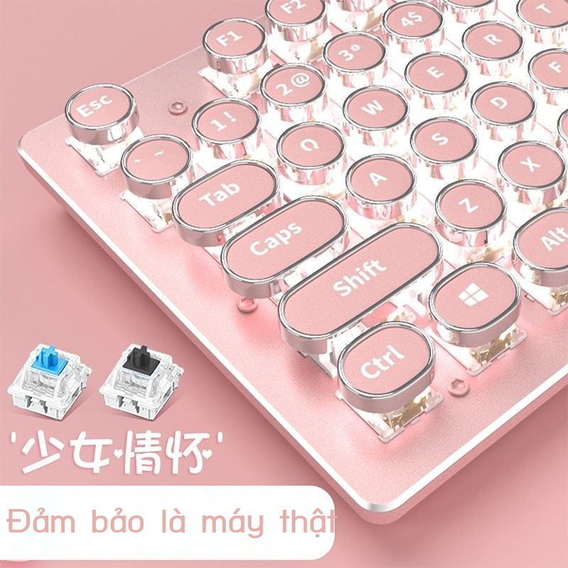 Bàn phím cơ Steampunk tiền thân không dây cô gái dễ thương trục xanh trò chơi bàn phím chuột hồng cô gái văn phòng