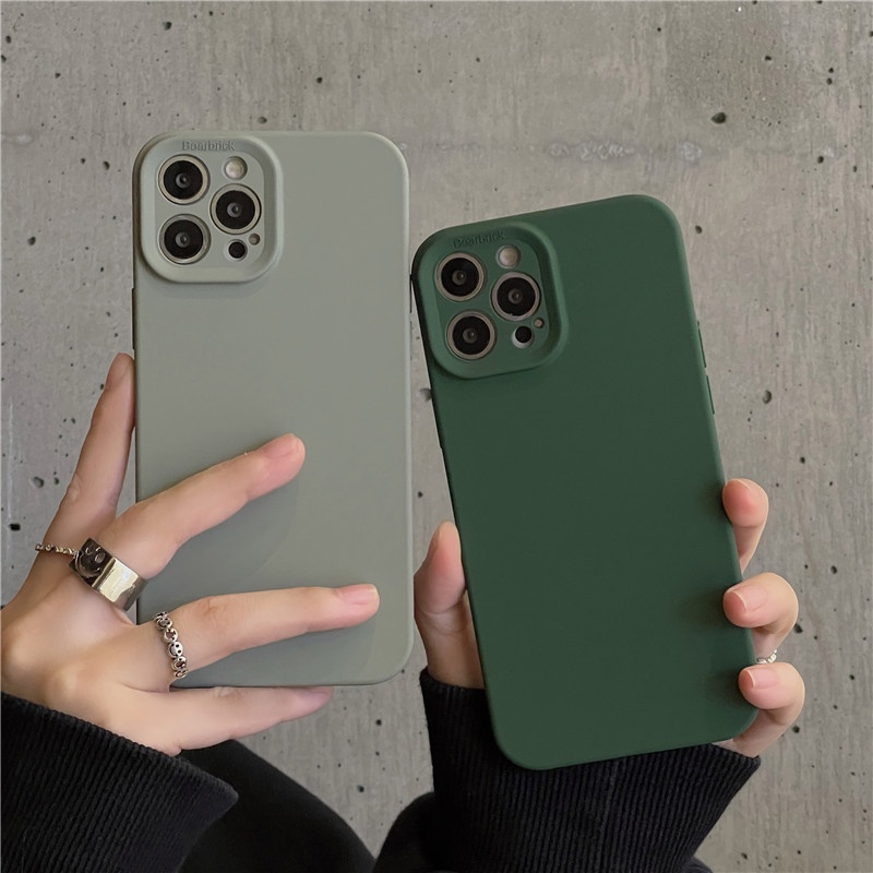 Ốp Điện Thoại TPU Mềm Chống Bụi Màu Xanh Lá Đậm Hợp Thời Trang Cho IPhone 13 12 11 Pro Max X XS XR 8 7 Plus