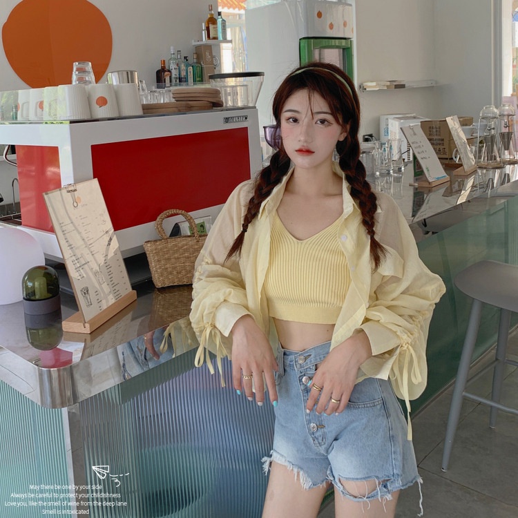 SUXI Áo Kiểu Tay Dài Dáng Rộng Phối Dây Rút Thời Trang Mùa Hè Cho Nữ