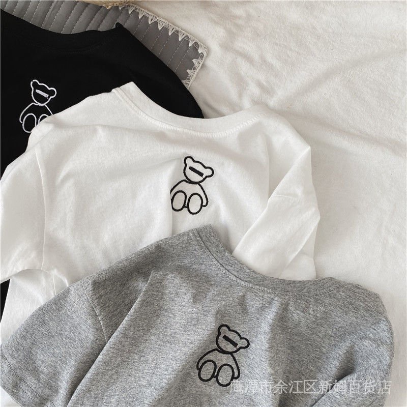 Áo Thun Tay Ngắn Cổ Tròn In Hình Gấu Dễ Thương Phong Cách Hàn Quốc Thời Trang Mùa Hè Dành Cho Bé Trai Và Bé Gái E7Tu 2022