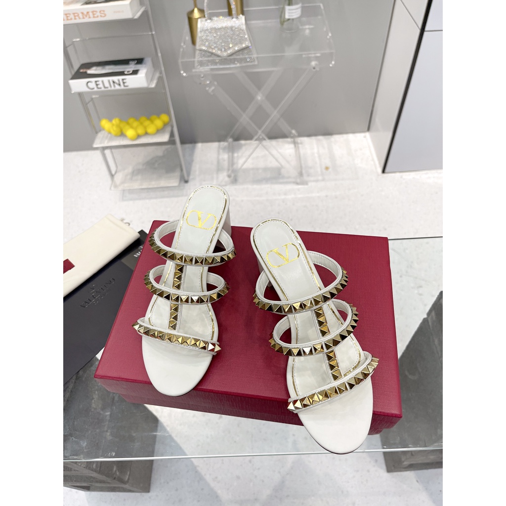 Giày cao gót nữ da thật đế vuông thời trang cao cấp Valentino phong cách trẻ trung