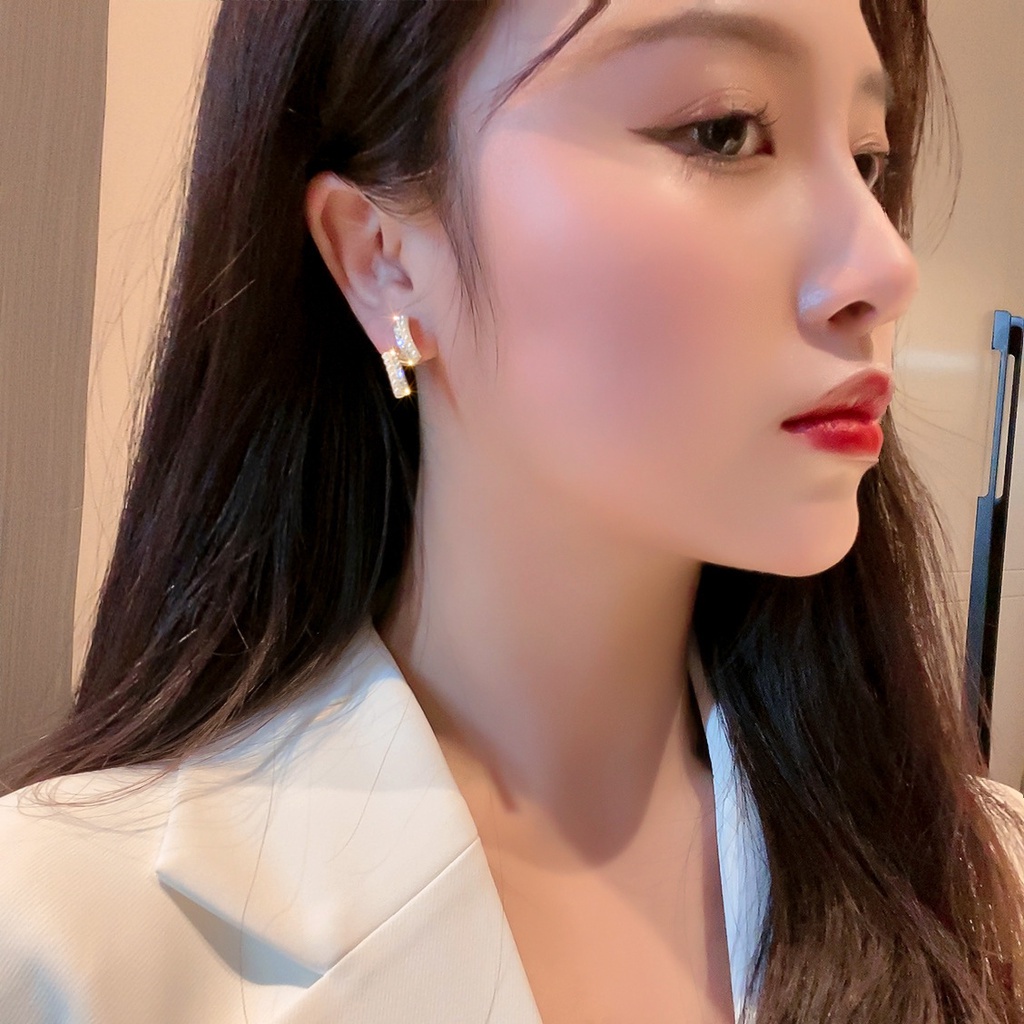 Khuyên tai bạc 925 đính ngọc trai nhân tạo phong cách Hàn Quốc 2021 cho nữ