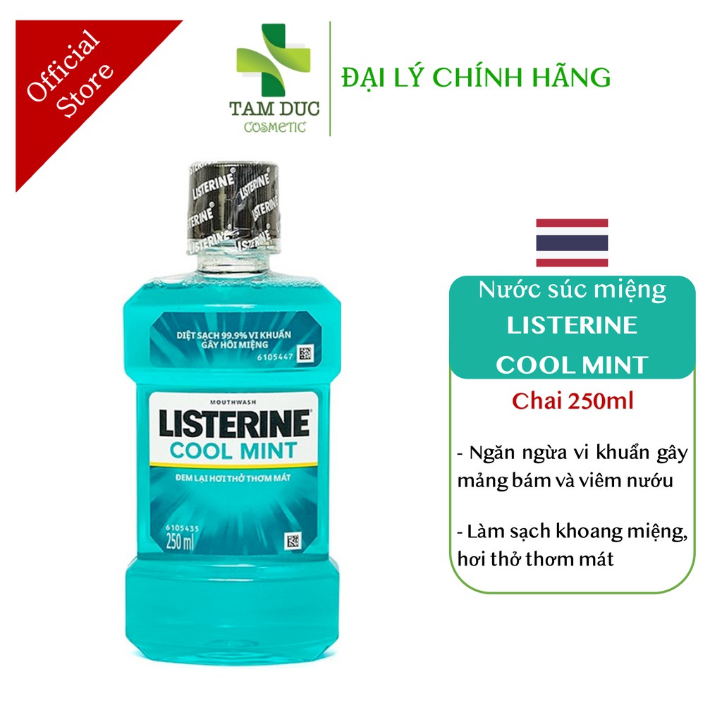 LISTERINE COOL MINT [Chai 250ml] - Nước súc miệng listerin diệt khuẩn, giữ hơi thở thơm mát