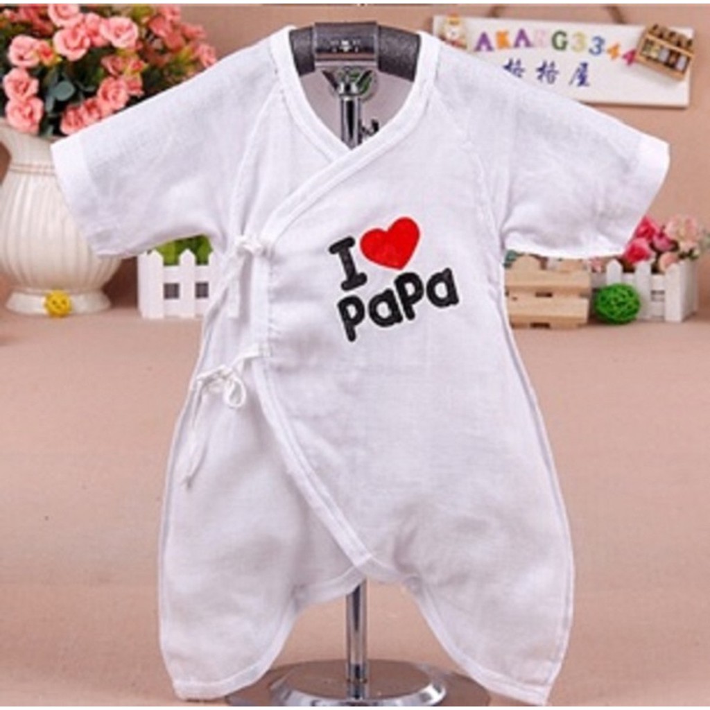 Bộ 2 Áo Liền Quần Vải Xô Love Mama Love Papa