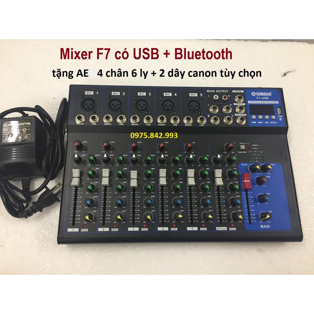 Mixer yamaha F7-có bluetooth, USB-mixer yamaha -tặng dây canon