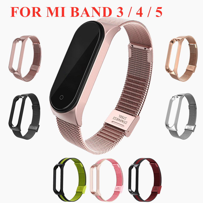 Dây Đeo Thay Thế Bằng Kim Loại Cho Xiaomi Mi Band 3 4 5 M4 M3 M5