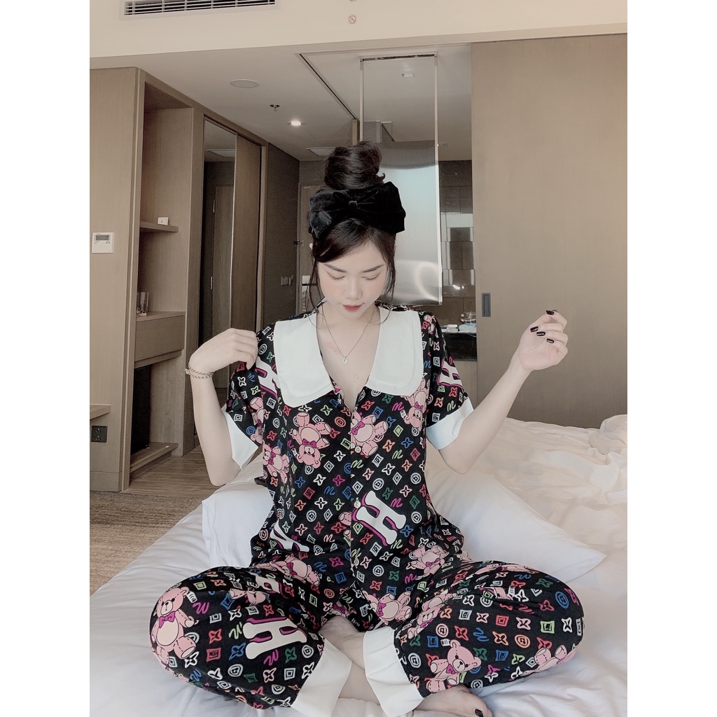 Đồ Bộ Pijama Nữ Lụa Mango Cao Cấp,Tay Cộc Quần Dài,Hàng Thiết Kế Tiểu Thơ, Chất Vải Mềm Mịn,Siêu Mát