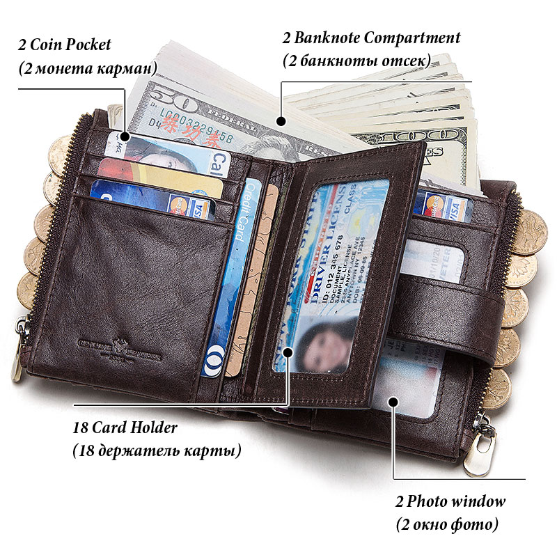 Ví Da Ngắn HUMERPAUL RFID Đa Năng Thời Trang Cho Nam Giá Đỡ