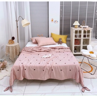 Chăn lụa tencel cao cấp thêu tim buộc nơ - freeship - 2mx2m3 - hàng loại 1