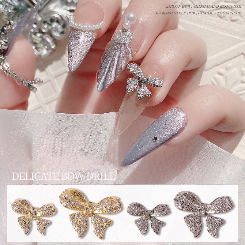 phụ kiện đá hình nơ gắn móng tay nail 1 viên