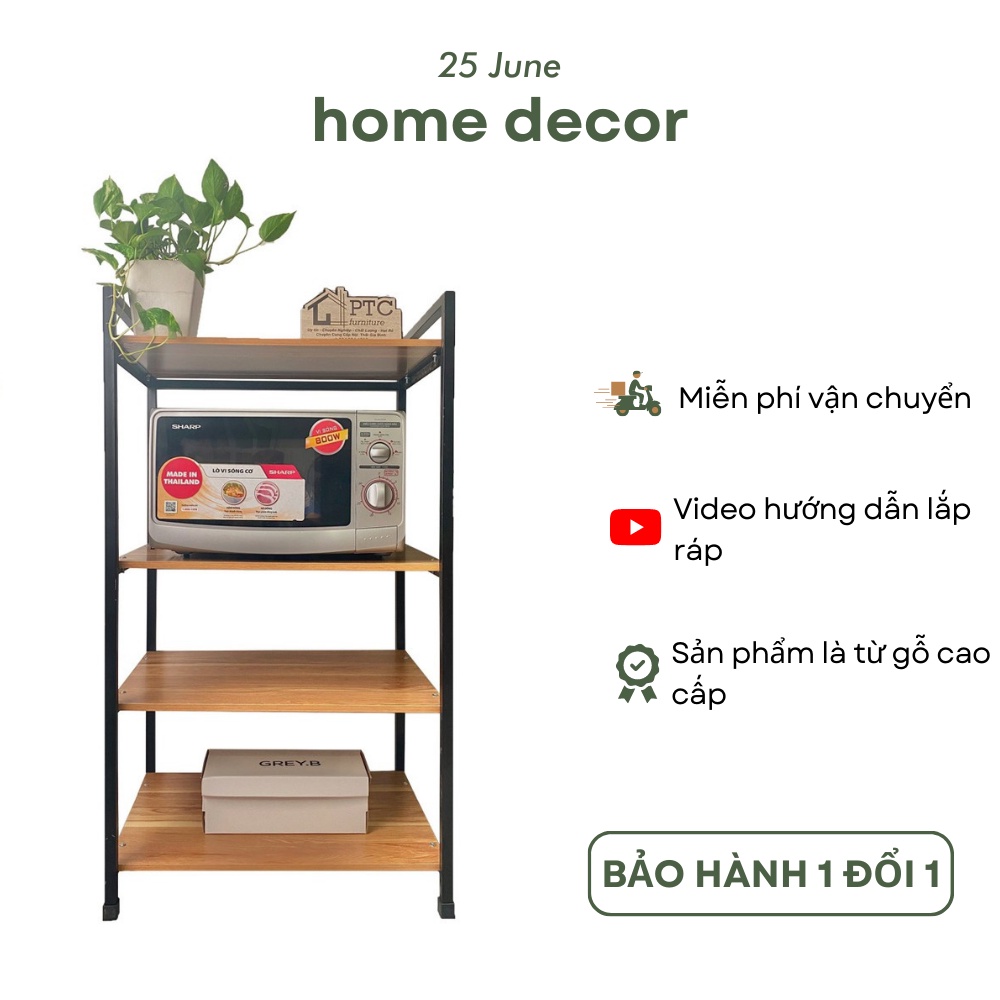 [FREESHIP] Kệ Lò Vi Sóng 4 Tầng, Kệ Đa Năng Nhà Bếp Gỗ Chất Lượng Cao Chịu Tải Tốt Khung Sắt Sơn Tĩnh Điện