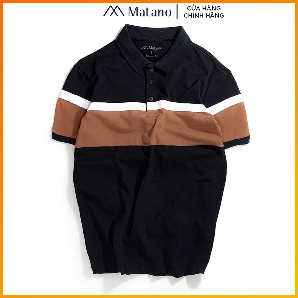 Áo polo nam đẹp MATANO - Áo thun polo nam có cổ trụ bẻ, vải cá sấu cotton cao cấp 2 màu trắng đen phối kẻ ngang 033 | BigBuy360 - bigbuy360.vn
