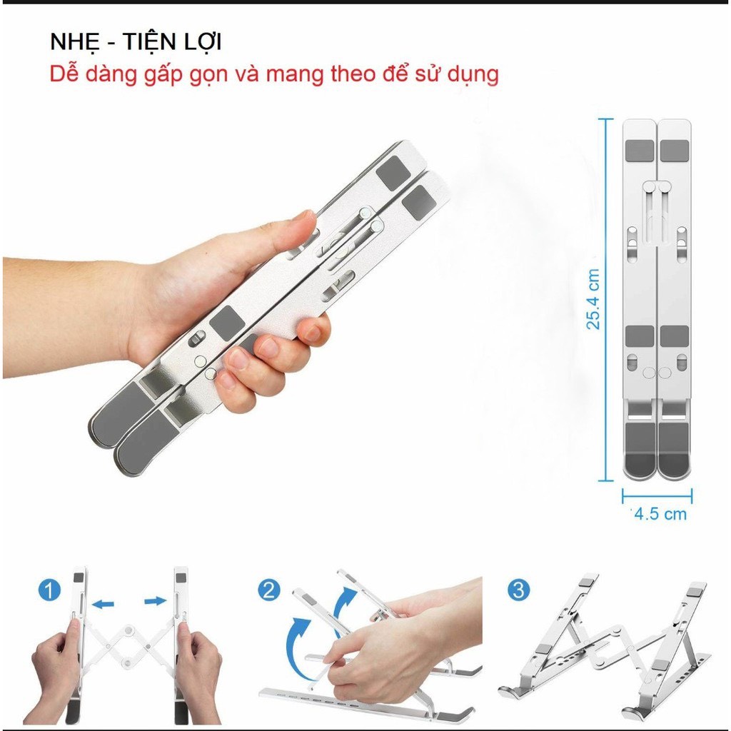 [FREESHIP] Giá Đỡ LAPTOP, Macbook Nhôm 2 Xếp Gấp Gọn Điều Chỉnh Độ Cao Chống Mỏi Cổ, Đế Tản Nhiệt Kê Laptop.