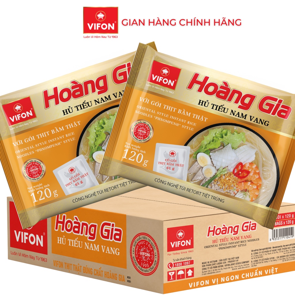 Thùng 18 Hoàng Gia Hủ Tiếu Nam Vang VIFON (120g / Gói)