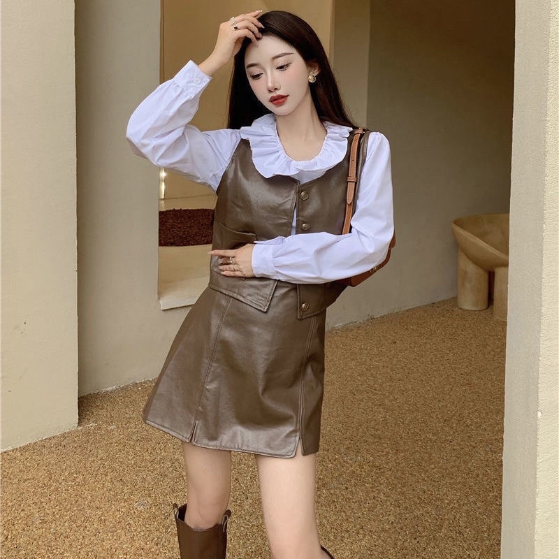 Set Áo Khoác Da Gile + Chân Váy Da Cá Tính Cho Nữ