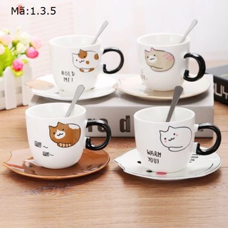 [CÓ SẴN] Cốc uống cà phê, cốc bằng sứ hình mèo warm you dễ thương, ly tách uống nước: 1.3.5
