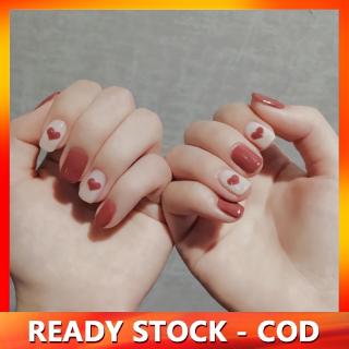 Set 24 Móng Tay Giả Bằng Nhựa Acrylic Hình Trái Tim 3d Dễ Thương Kèm Keo Dán