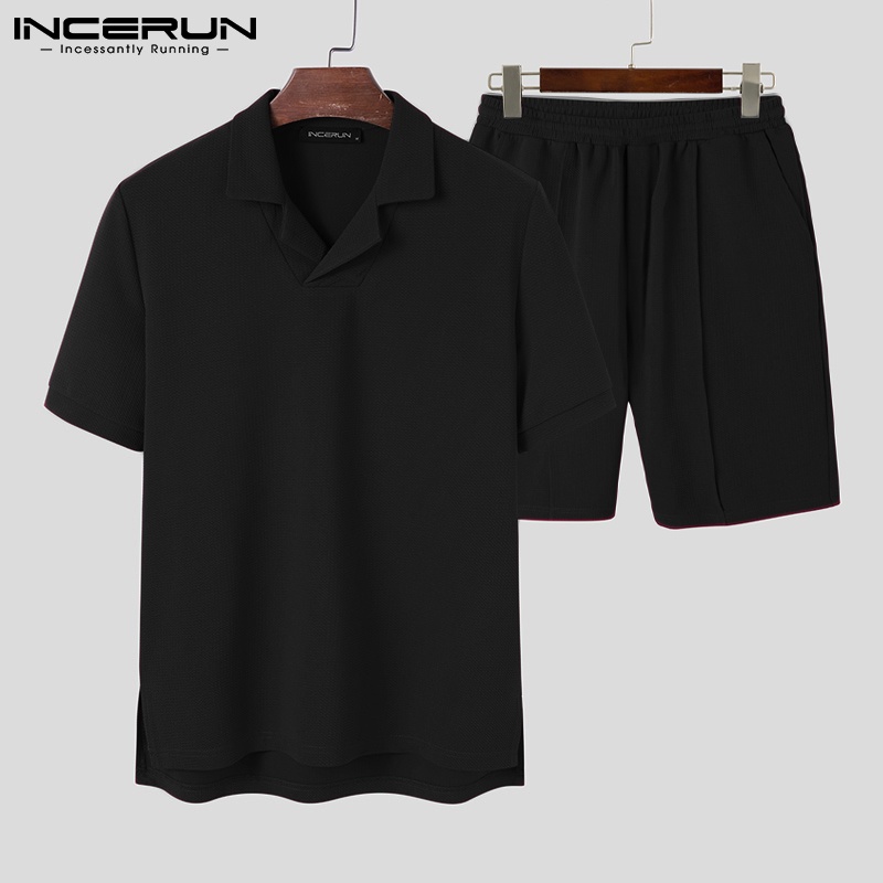 Bộ đồ INCERUN gồm áo tay ngắn kèm quần short co giãn thời trang mùa hè cho nam