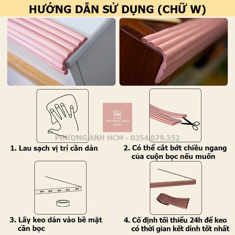 [G03] Cuộn Xốp Bọc Cạnh Bàn Hình Chữ L/ U/ W Dài 2M An Toàn Cho Bé - Dây Cao Su Nẹp Bịt Góc Bàn, Ghế, Tường, Tủ, Giường,