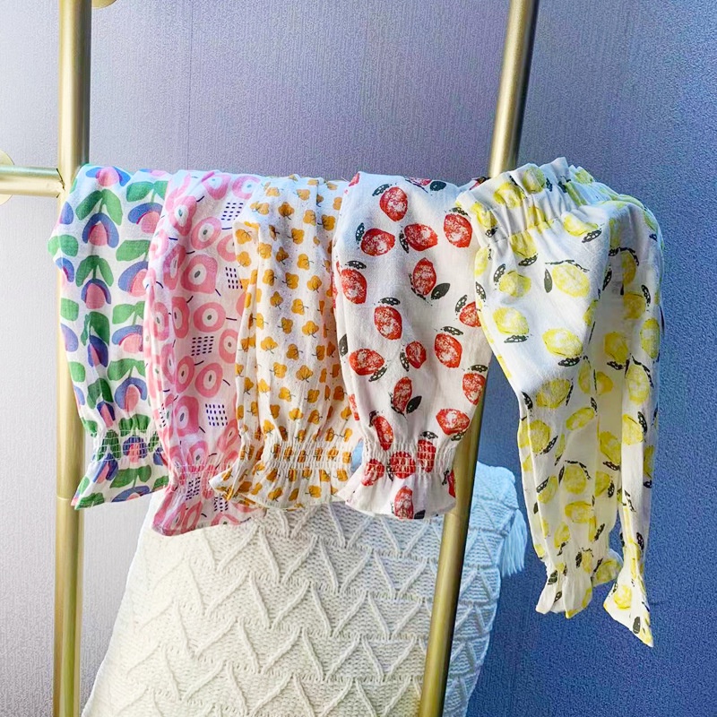 Quần Baggy Thể Thao Ống Thụng Chất Liệu Cotton Mỏng Chống Muỗi Họa Tiết Hoa Cho Bé Gái