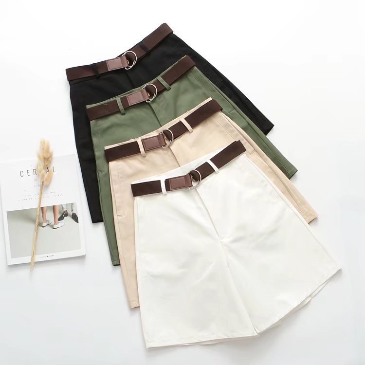 Quần Short Nữ Kaki Lưng Cao Kèm Belt