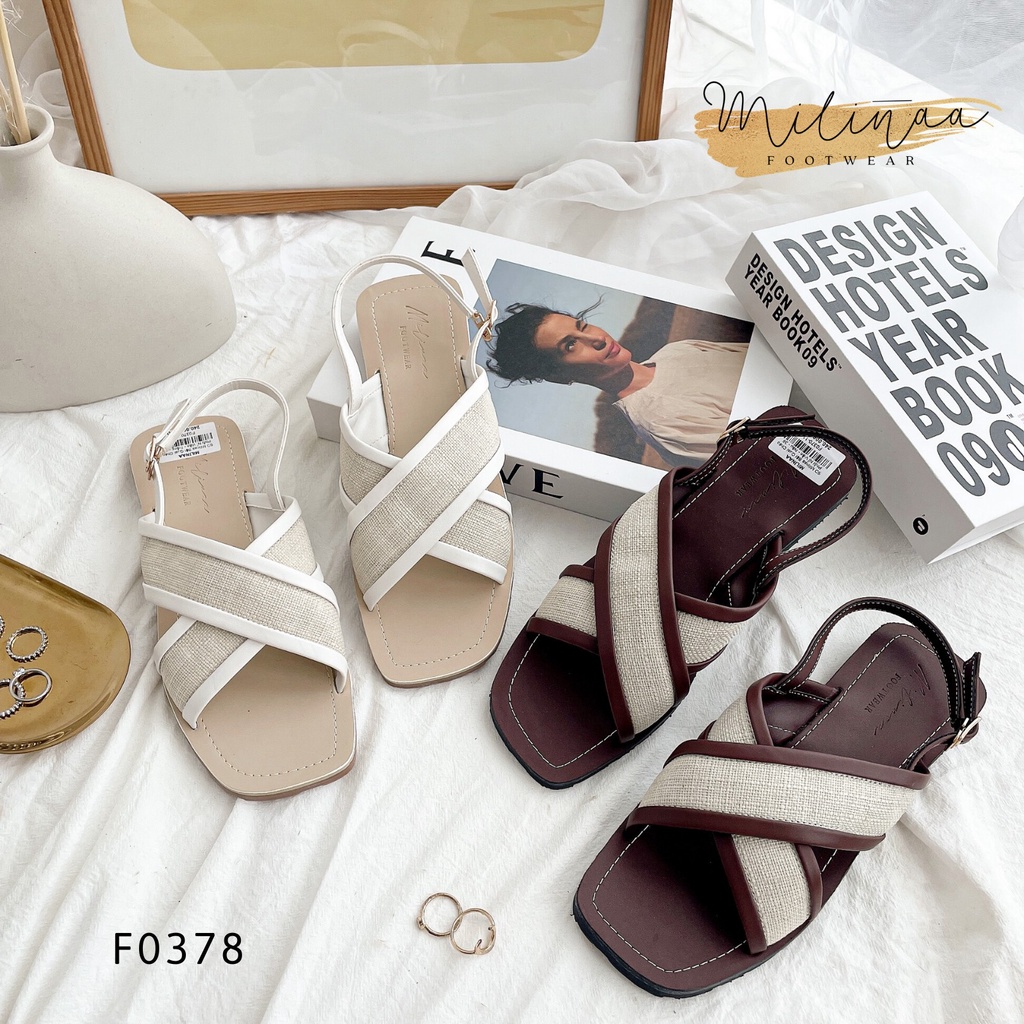 [Mã FAMARAL1 giảm 10K đơn 50K] GIÀY SANDAL NỮ ĐẾ BỆT HAI QUAI CHÉO TO PHỐI NỈ HẬU GÀI F0370