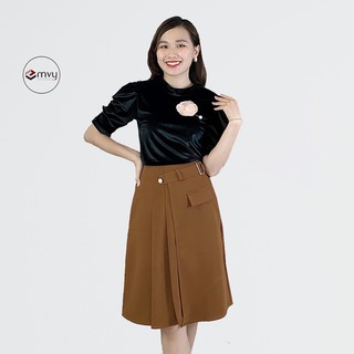 Áo sơ mi nữ thiết kế áo kiểu nhung tuyết cổ tròn tay bồng Emvy - A29