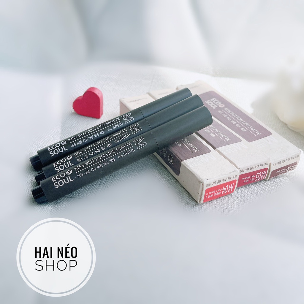 Son Lì dạng bấm Eco Soul Kiss Button Lips Matte The Saem (Hàn Quốc)