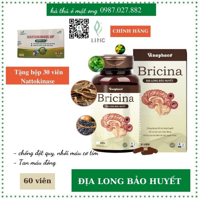 viên uống hỗ trợ sau tai biến, chống đột do tắc mạch máu BỔ NÃO BRICINA – Địa Long bảo huyết VBN60