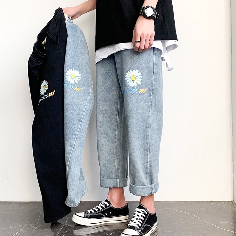 Quần Jeans Nam In Hình Hoa Cúc Phong Cách Hàn Quốc 3 Màu Lựa Chọn