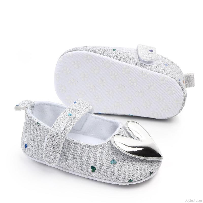 Giày tập đi đính kim tuyến trang trí họa tiết trái tim cho bé gái 0-18 tháng tuổi