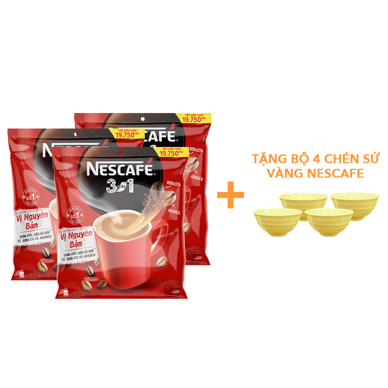 [TẶNG 4 CHÉN SỨ VÀNG] Cà phê hoà tan NESCAFÉ® 3IN1 VỊ NGUYÊN BẢN - công thức cải tiến - COMBO 3 bịch x 46 gói x 16g