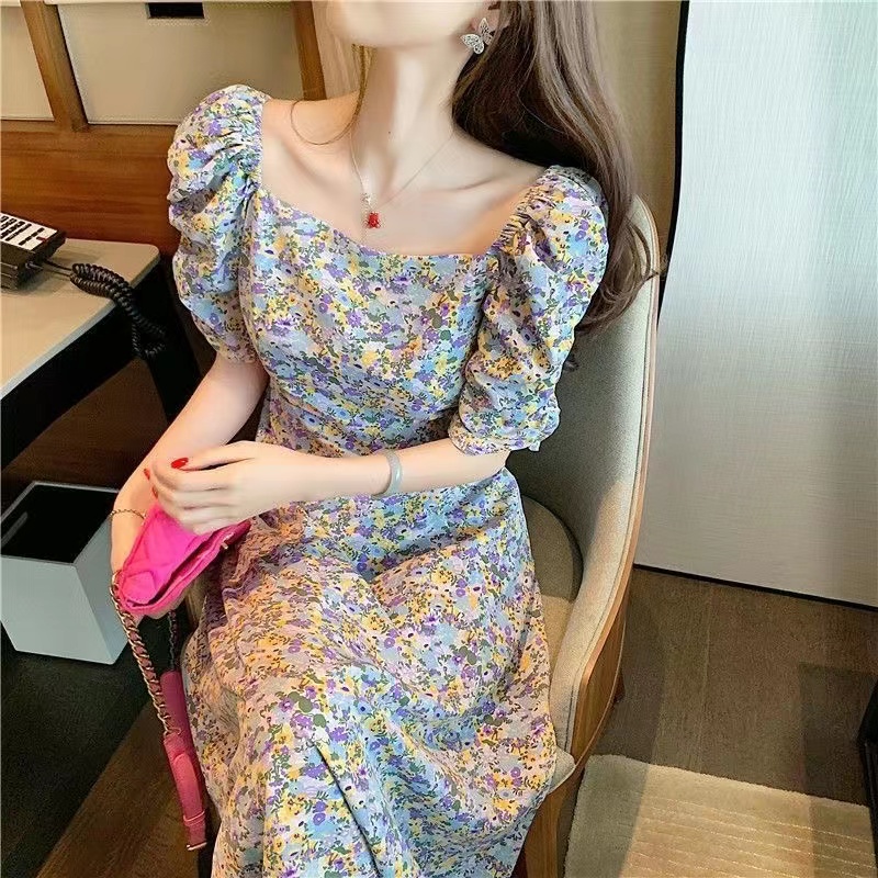 Đầm Hoa Mùa Hè Dáng Ôm Chiết Eo Phong Cách Retro Hàn Quốc Hàng Mới Dành Cho Bạn Nữ