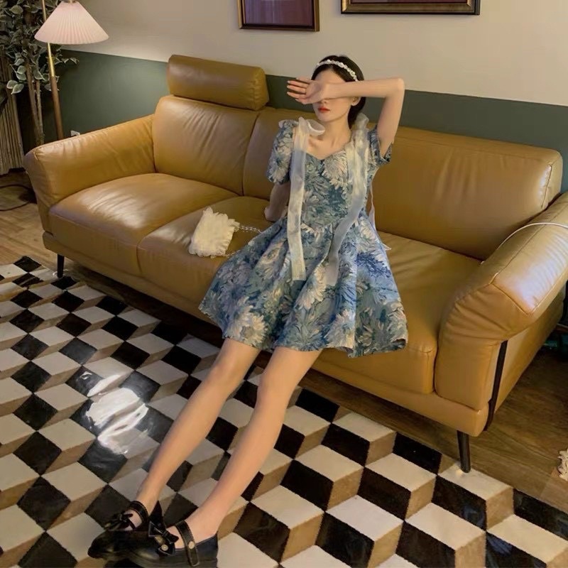 ĐẦM HOA 3D VOAN NƠ VAI