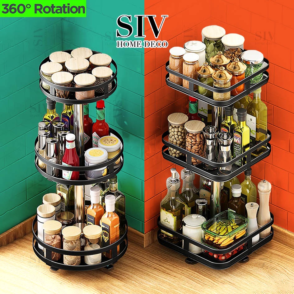 Kệ Đựng Gia Vị Xoay 2 màu 360 Độ SIV 2/3 Tầng ,Kệ Để Đồ Nhà Bếp Thông Minh ,Dáng Vuông/Tròn
