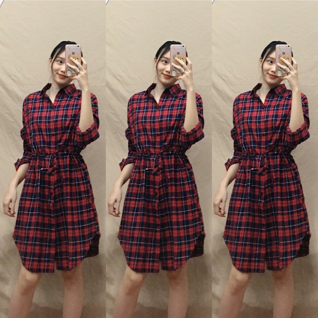Váy bầu đẹp mùa thu đông - Đầm bầu công sở thanh lịch sọc kẻ